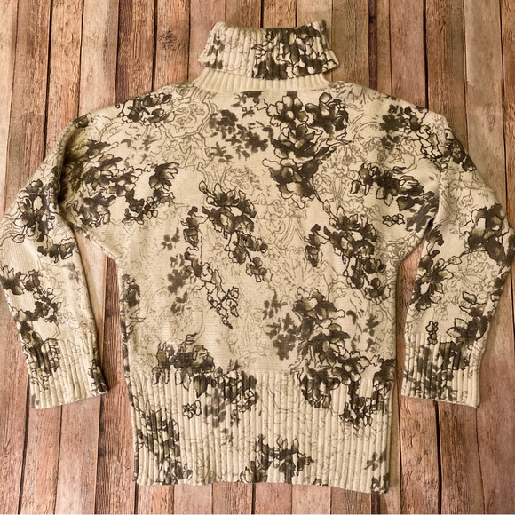 J-Jill L Petite Angora Blend Ribbed Turtleneck Sweater Cream/Gray/Green - Picture 7 of 9